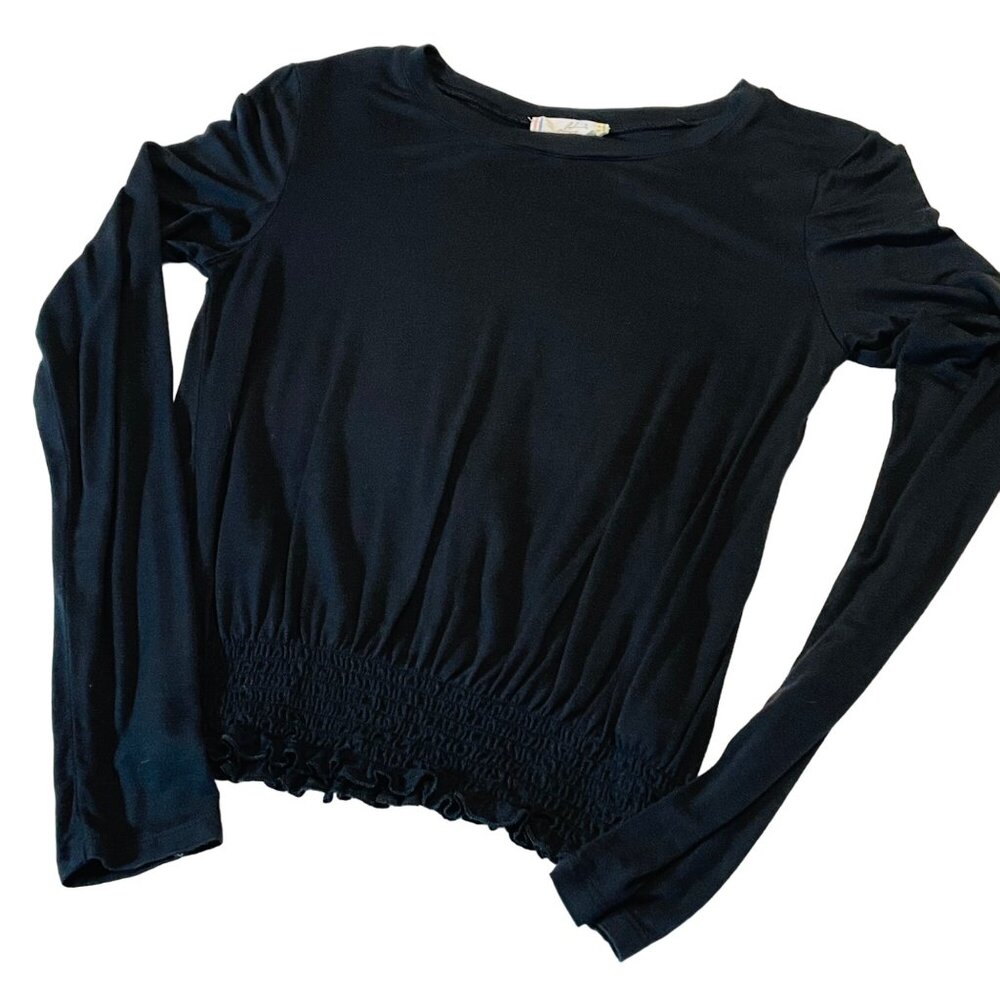Glitz Black Long Sleeve Top Girls Large L 39% Rayon 5% Spandex Shirred Hem - Picture 5 of 8